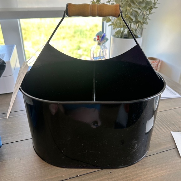 Rae Dunn Clean Caddy Black Metal Basket with Wooden Handle - Picture 3 of 3